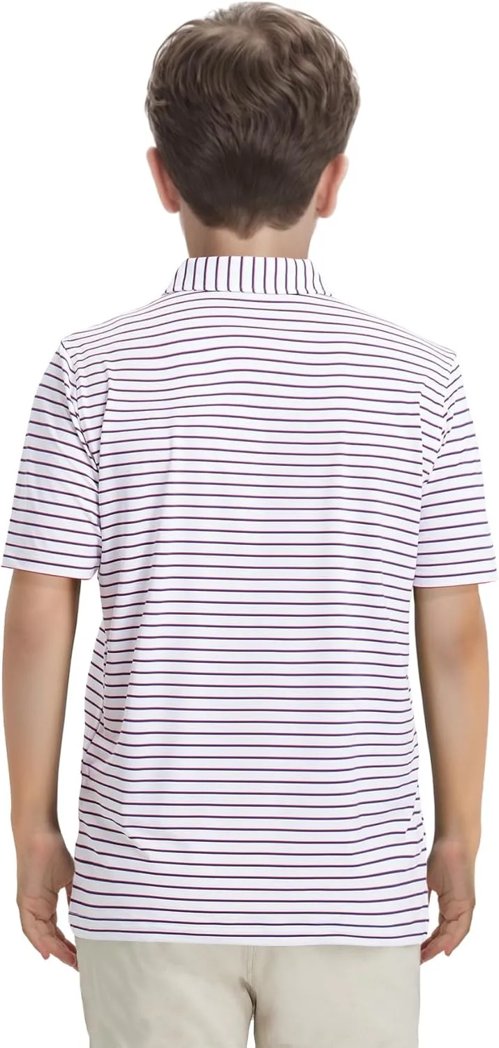 M MAELREG Boys' Polo Shirt Striped Short Sleeve Moisture Wicking Performance Stretch Active Casual Collared Kids Golf Shirt