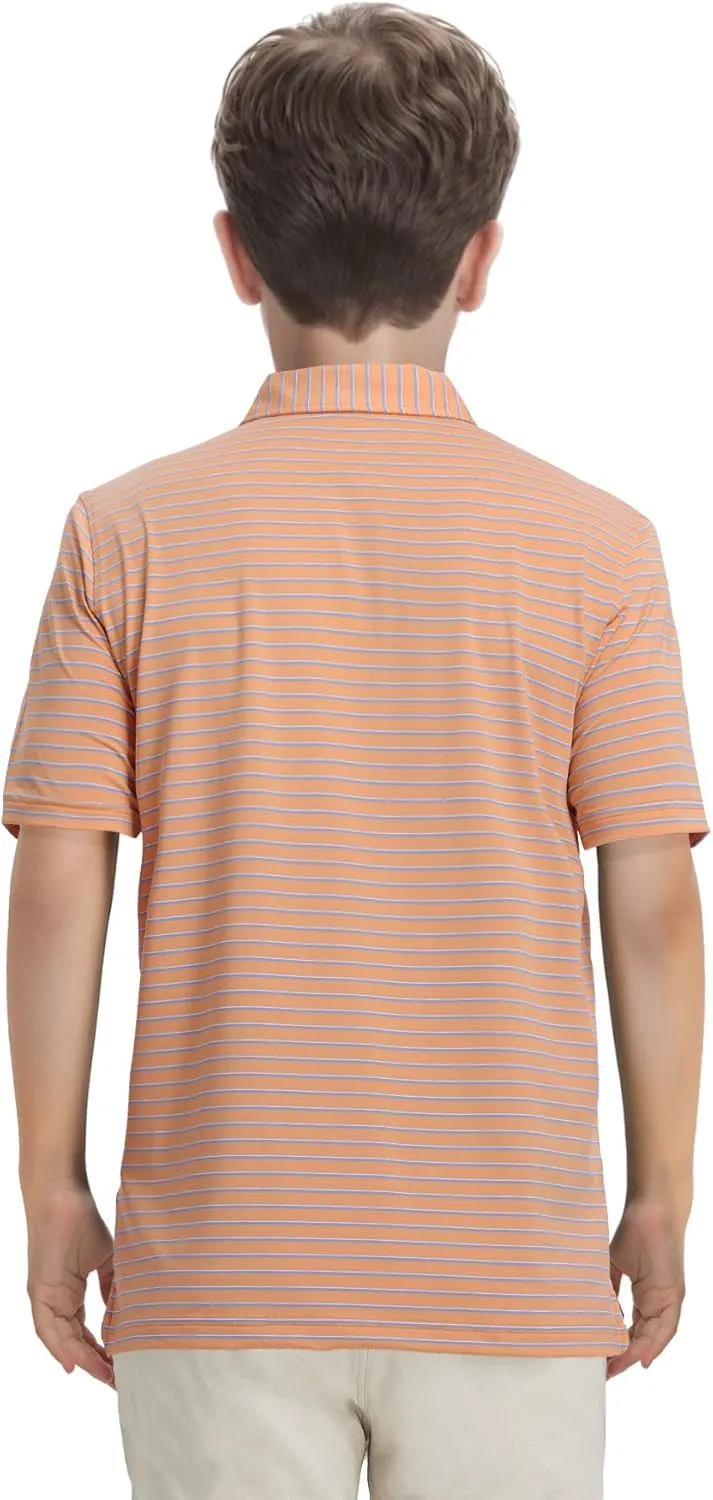 M MAELREG Boys' Polo Shirt Striped Short Sleeve Moisture Wicking Performance Stretch Active Casual Collared Kids Golf Shirt