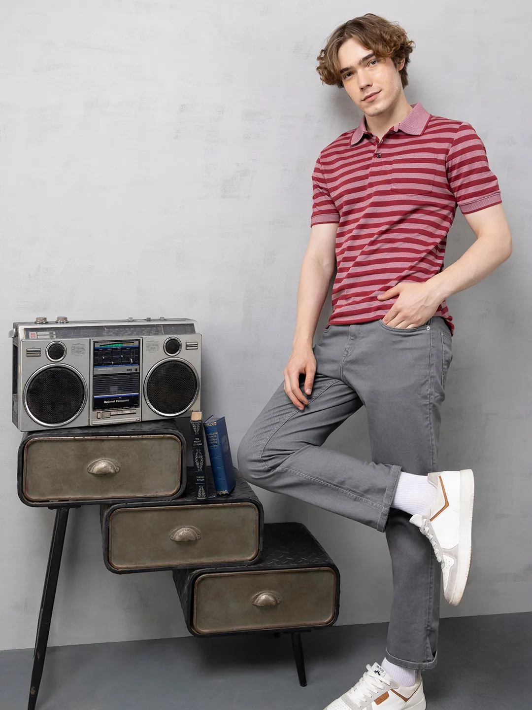 Maroon Striped Polo T-Shirt