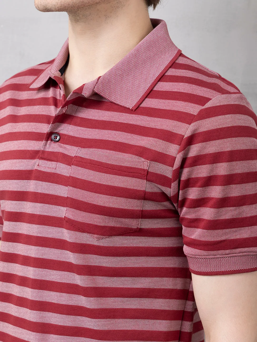 Maroon Striped Polo T-Shirt