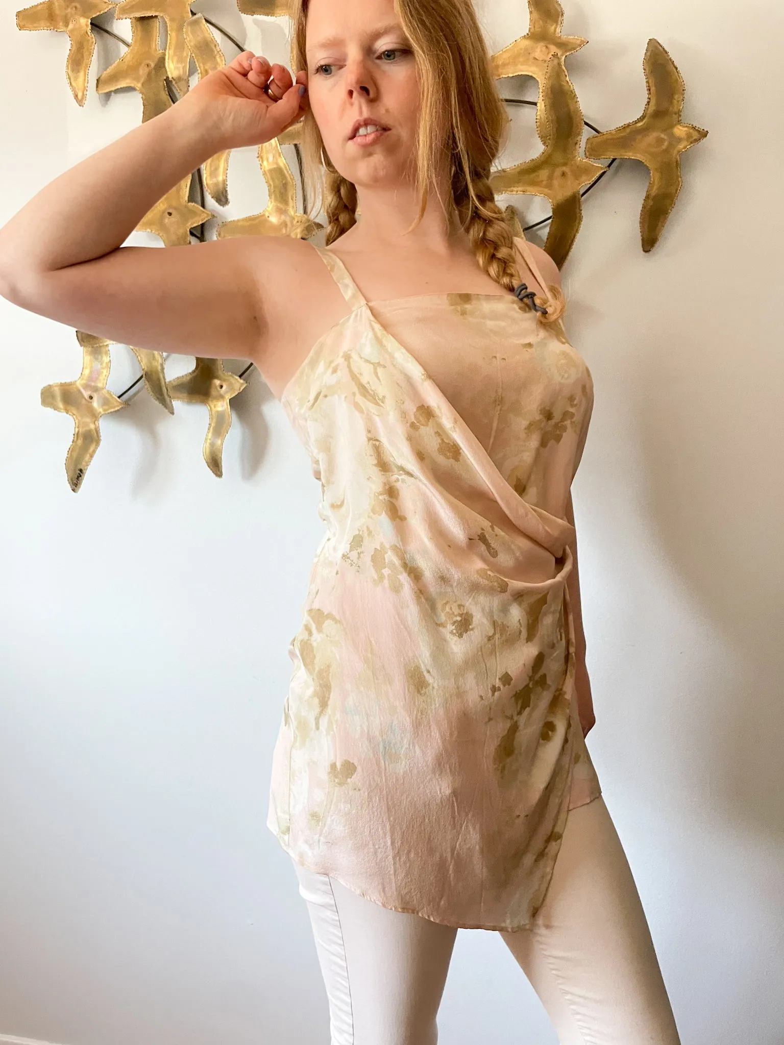 Max Mara Pure Silk Blush Floral Wrap Waist Tunic Top - Medium