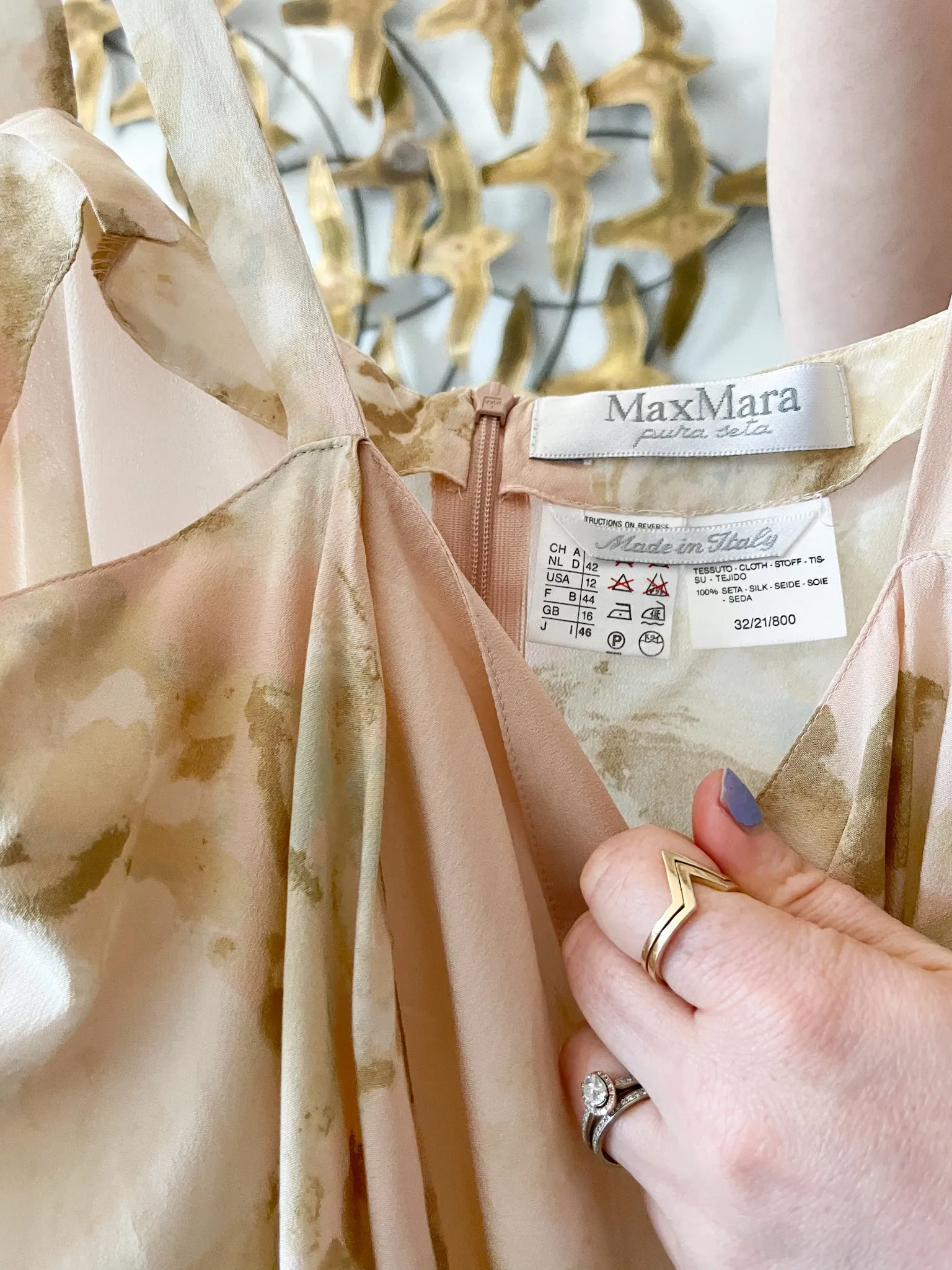 Max Mara Pure Silk Blush Floral Wrap Waist Tunic Top - Medium