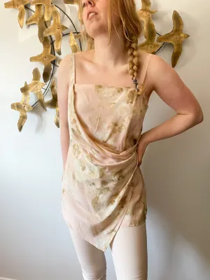 Max Mara Pure Silk Blush Floral Wrap Waist Tunic Top - Medium