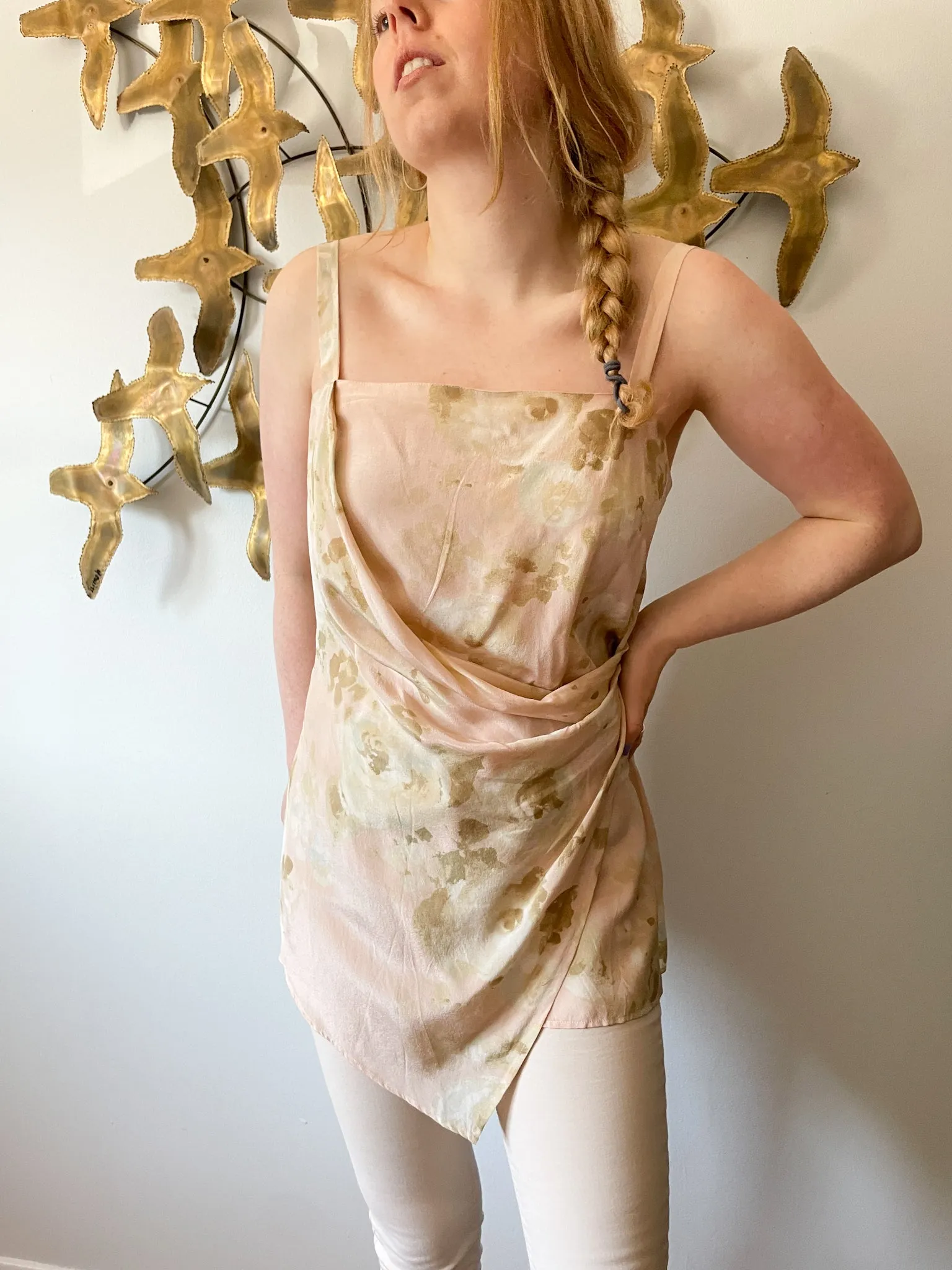 Max Mara Pure Silk Blush Floral Wrap Waist Tunic Top - Medium
