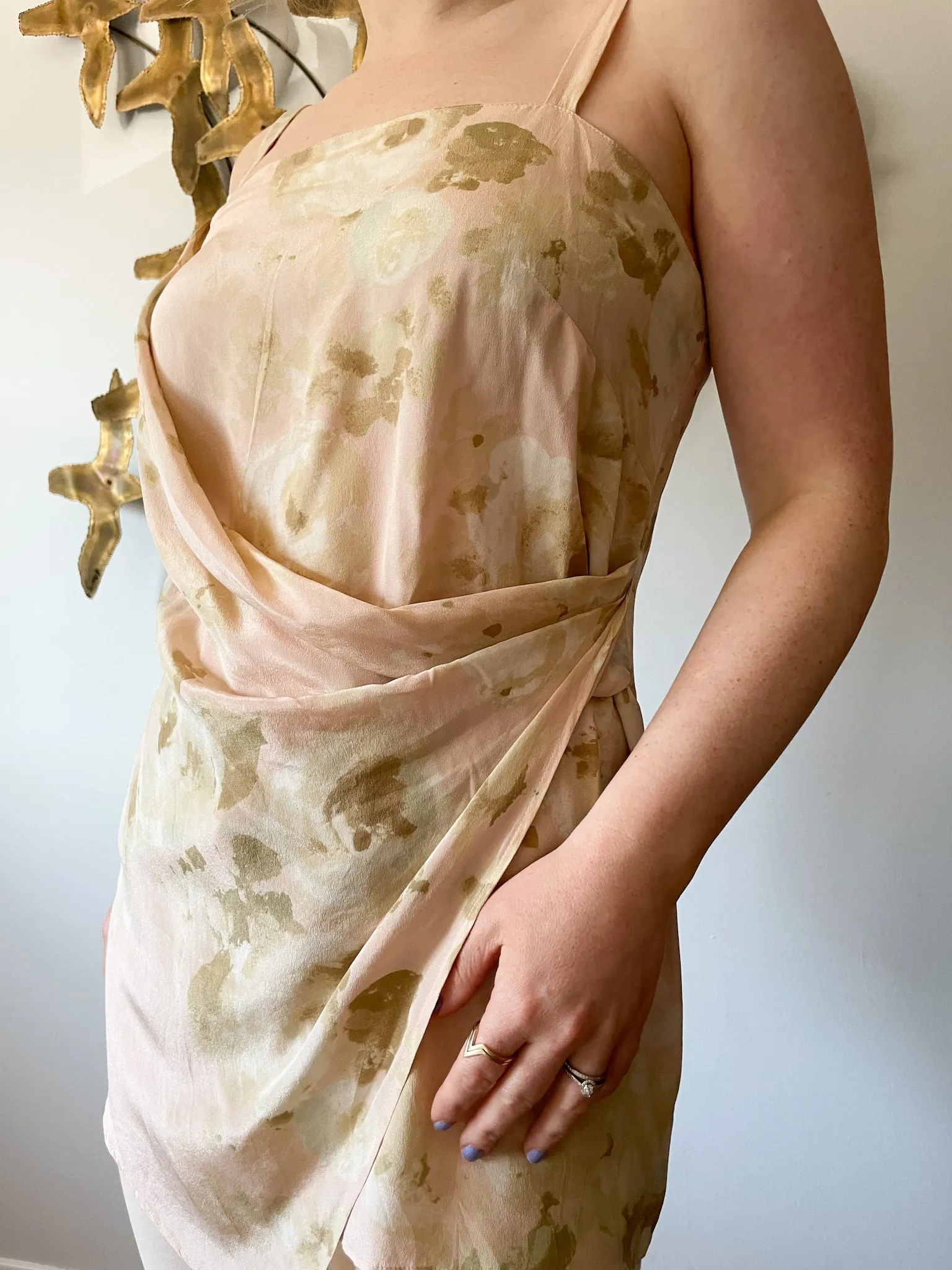 Max Mara Pure Silk Blush Floral Wrap Waist Tunic Top - Medium