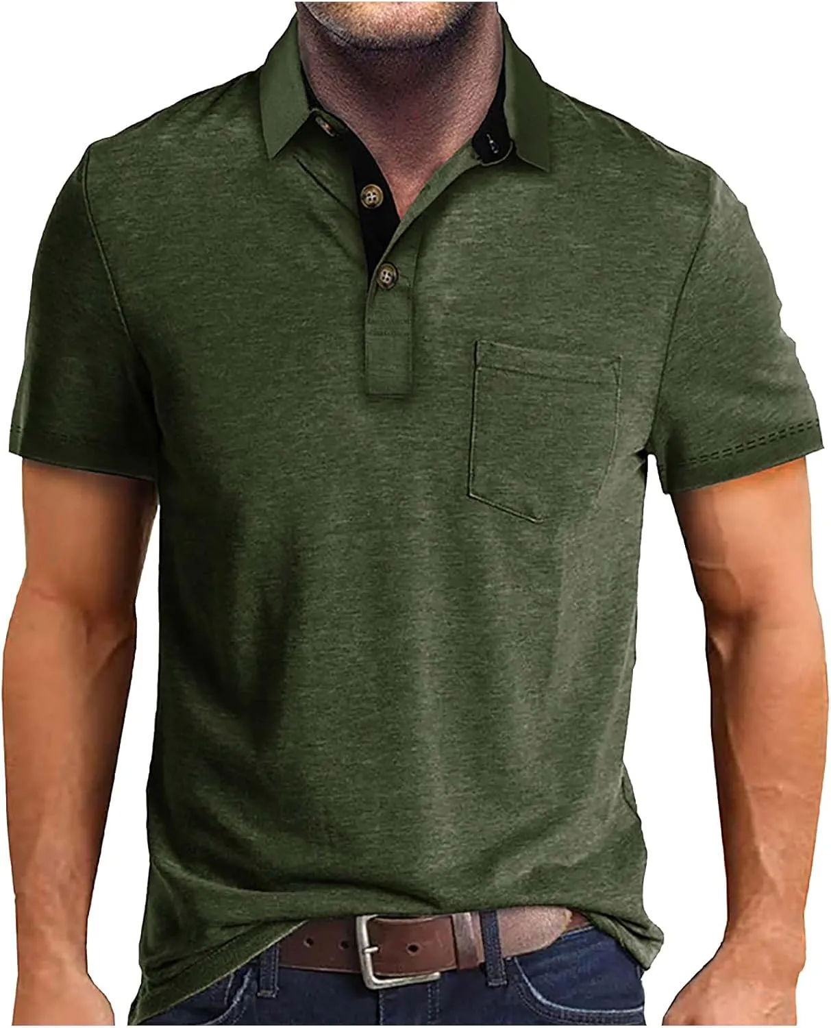 Men's Casual Polo Shirts Classic Cotton Short/Long Sleeve Button Tshirts Regular Fit Vintage Solid Basic Golf Shirts