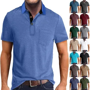 Men's Casual Polo Shirts Classic Cotton Short/Long Sleeve Button Tshirts Regular Fit Vintage Solid Basic Golf Shirts