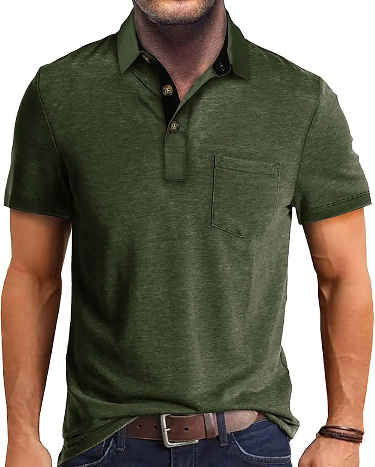 Men's Casual Polo Shirts Classic Cotton Short/Long Sleeve Button Tshirts Regular Fit Vintage Solid Basic Golf Shirts