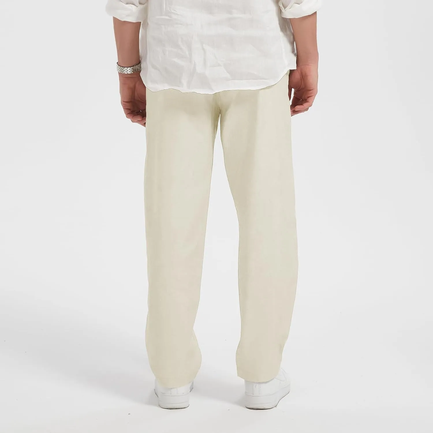 Men's Cotton Linen Pants Casual Loose Fit Elastic Drawstring Waist Yoga Pant Summer Beach Baggy Trousers