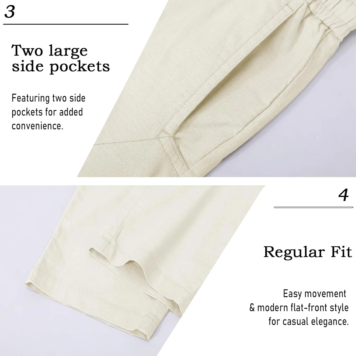 Men's Cotton Linen Pants Casual Loose Fit Elastic Drawstring Waist Yoga Pant Summer Beach Baggy Trousers