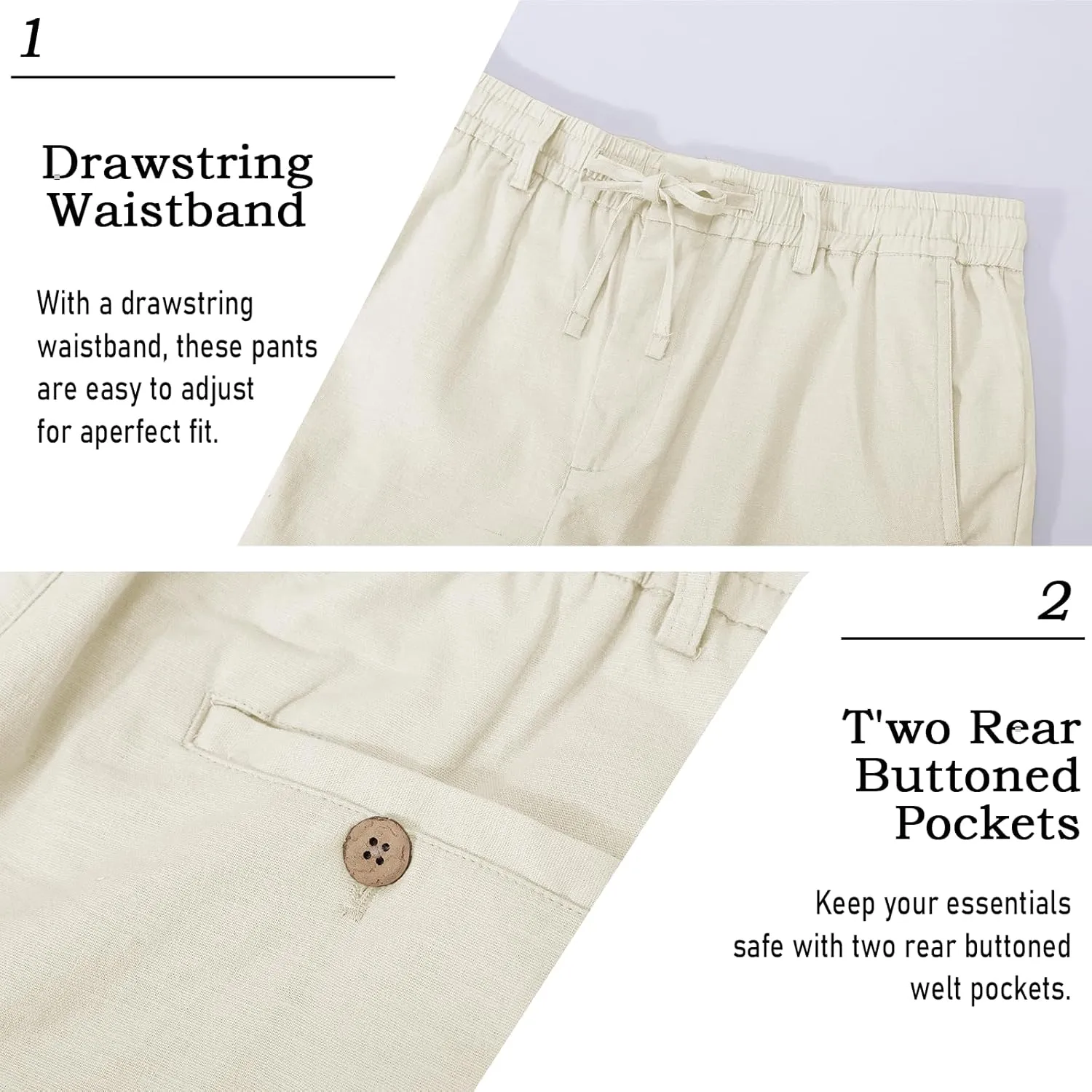 Men's Cotton Linen Pants Casual Loose Fit Elastic Drawstring Waist Yoga Pant Summer Beach Baggy Trousers