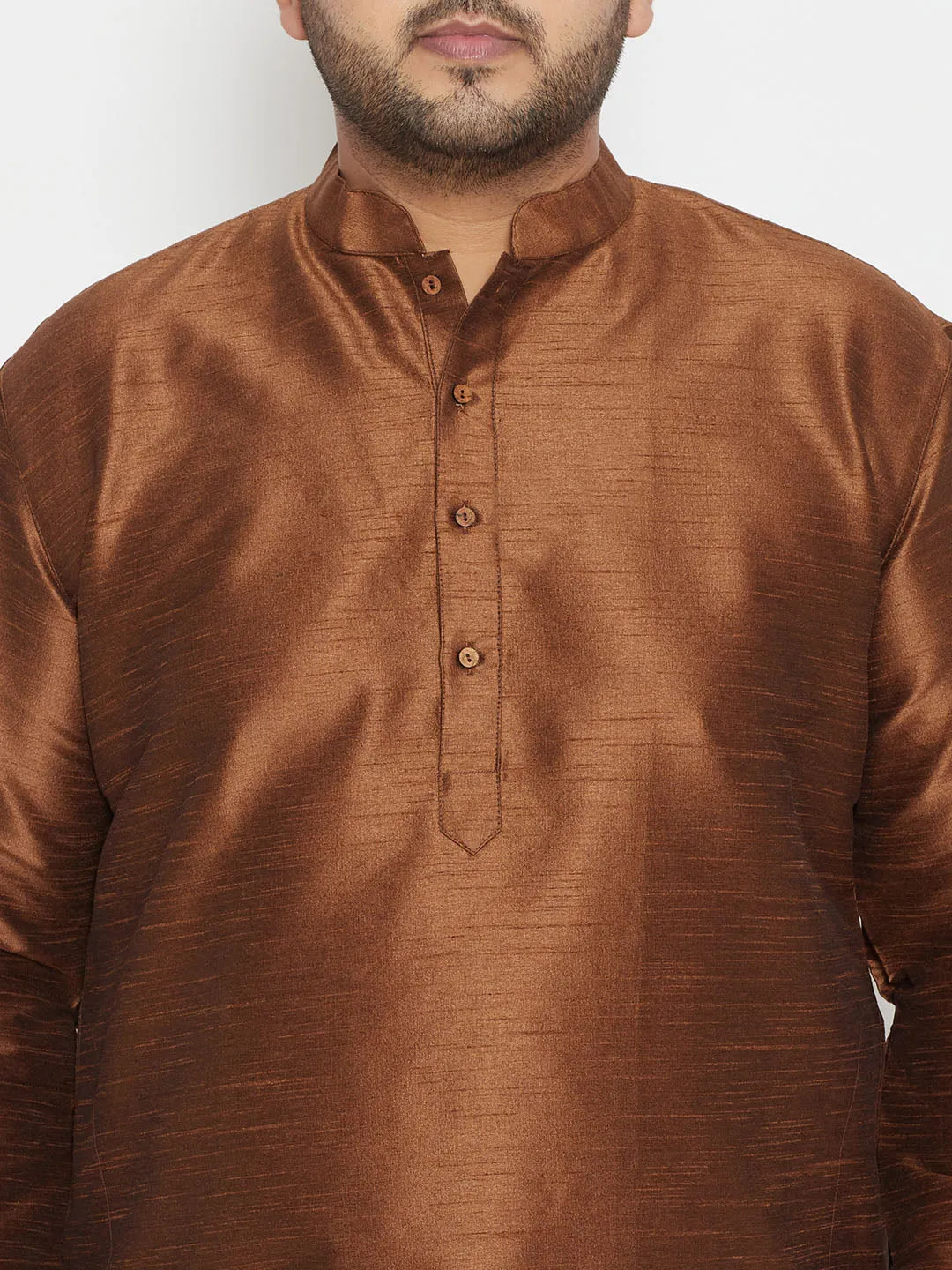 Men's Plus Coffee Brown Silk Blend Kurta - Vastramay