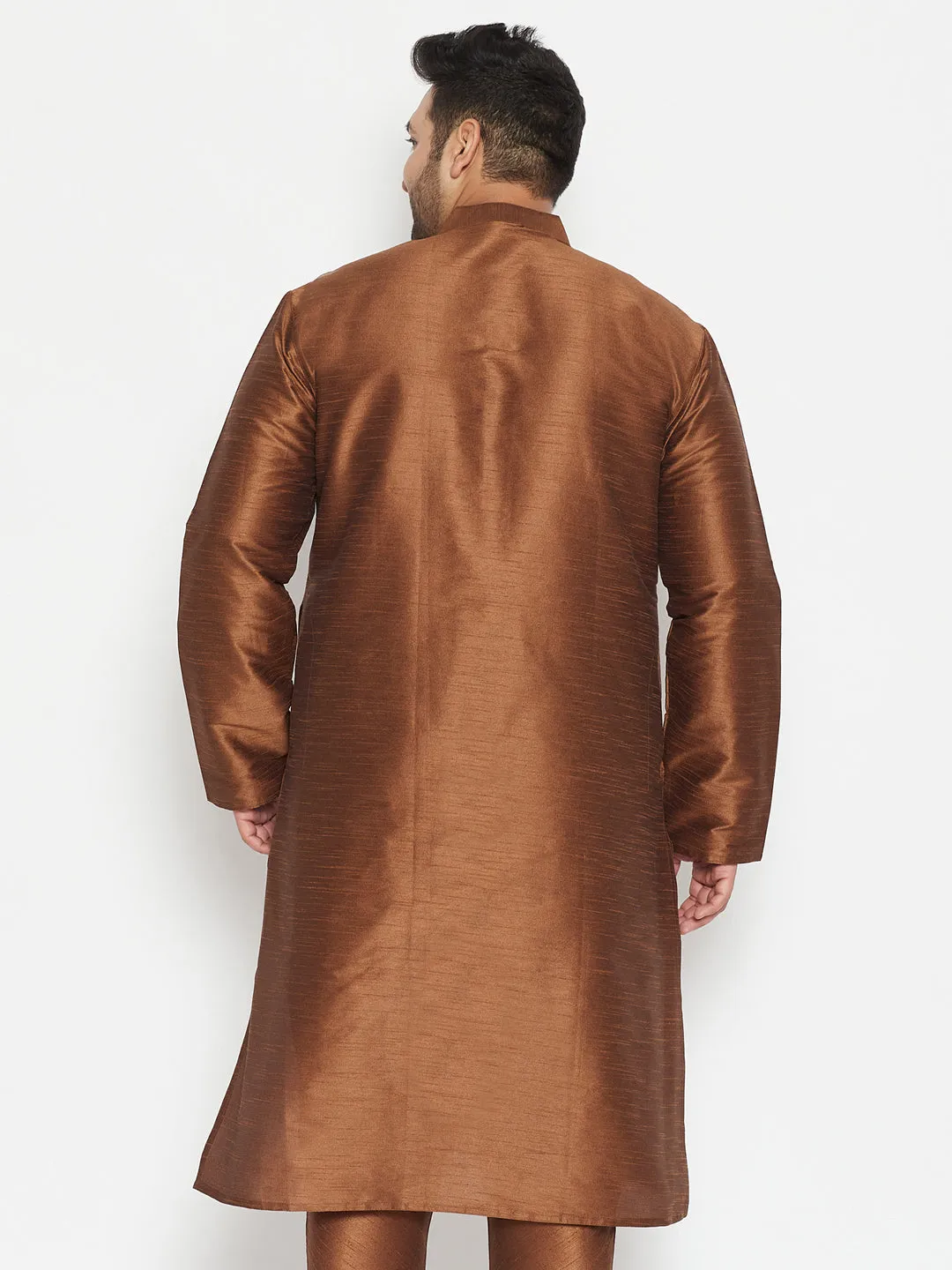 Men's Plus Coffee Brown Silk Blend Kurta - Vastramay