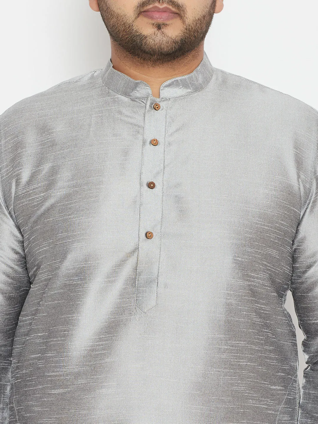 Men's Plus Grey Silk Blend Kurta Pyjama Set - Vastramay