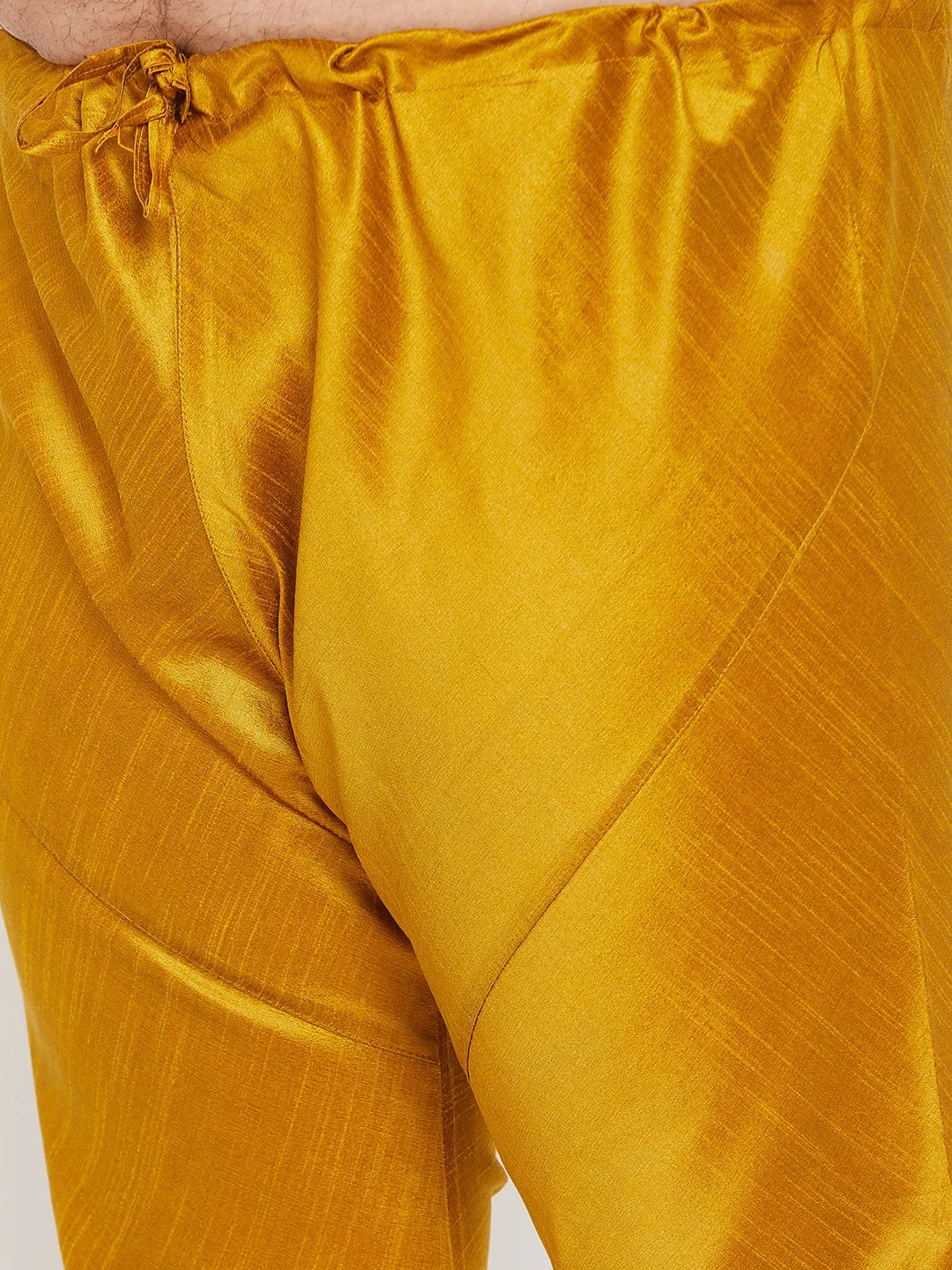 Men's Plus Mustard Silk Blend Kurta Pyjama Set - Vastramay