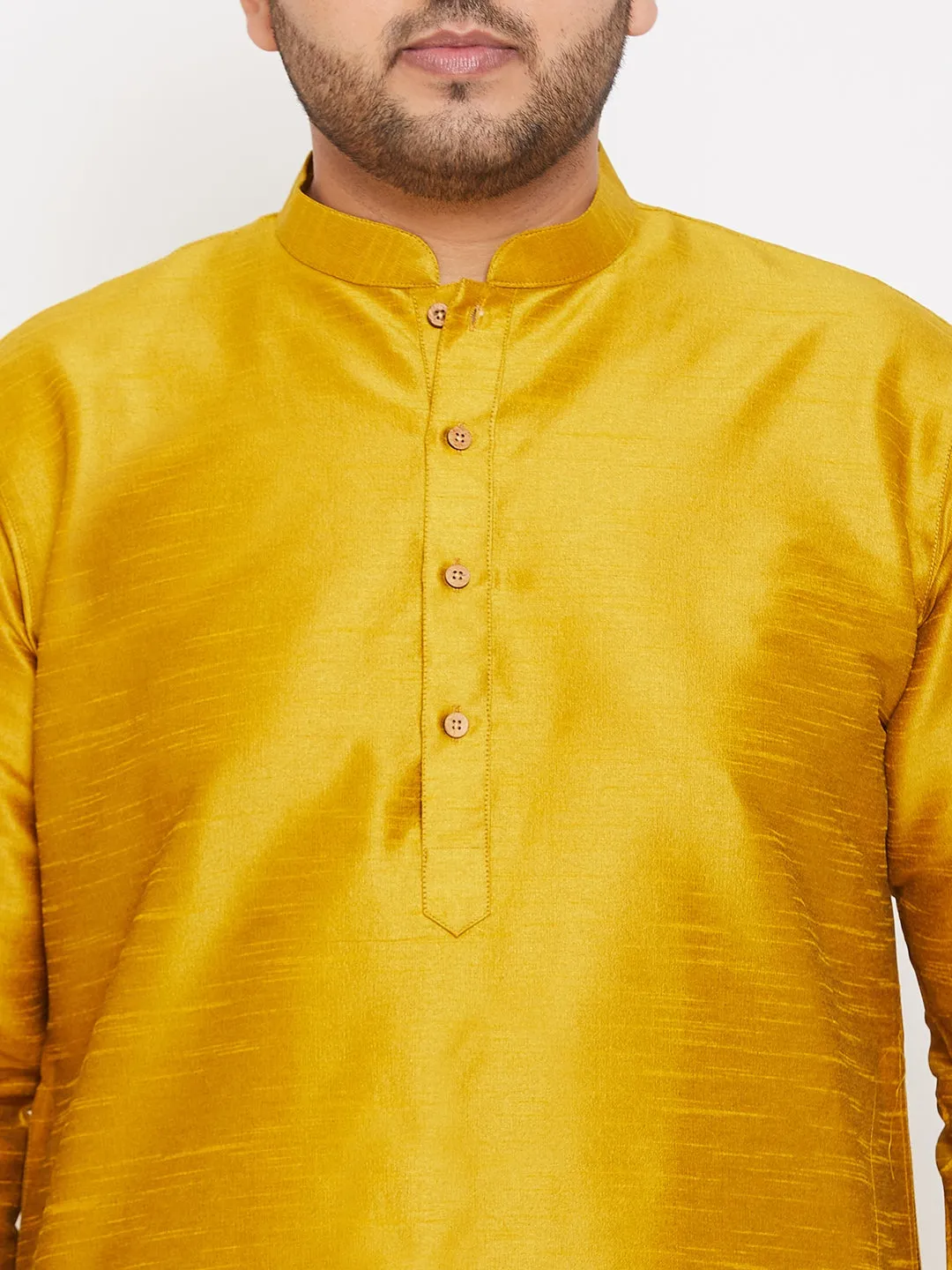 Men's Plus Mustard Silk Blend Kurta Pyjama Set - Vastramay