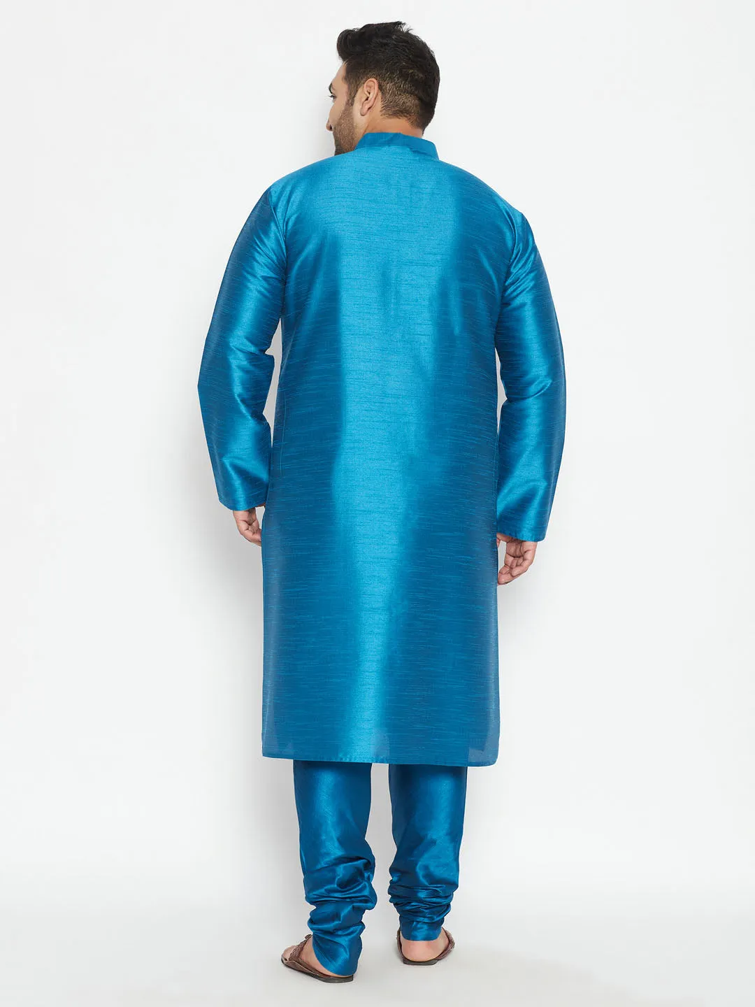 Men's Plus Turquoise Silk Blend Kurta Pyjama Set - Vastramay