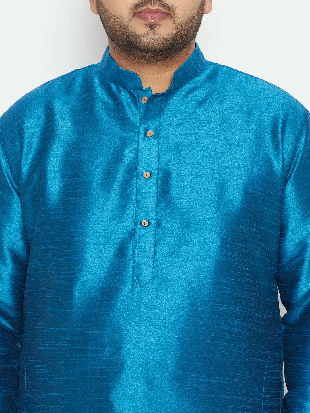 Men's Plus Turquoise Silk Blend Kurta Pyjama Set - Vastramay