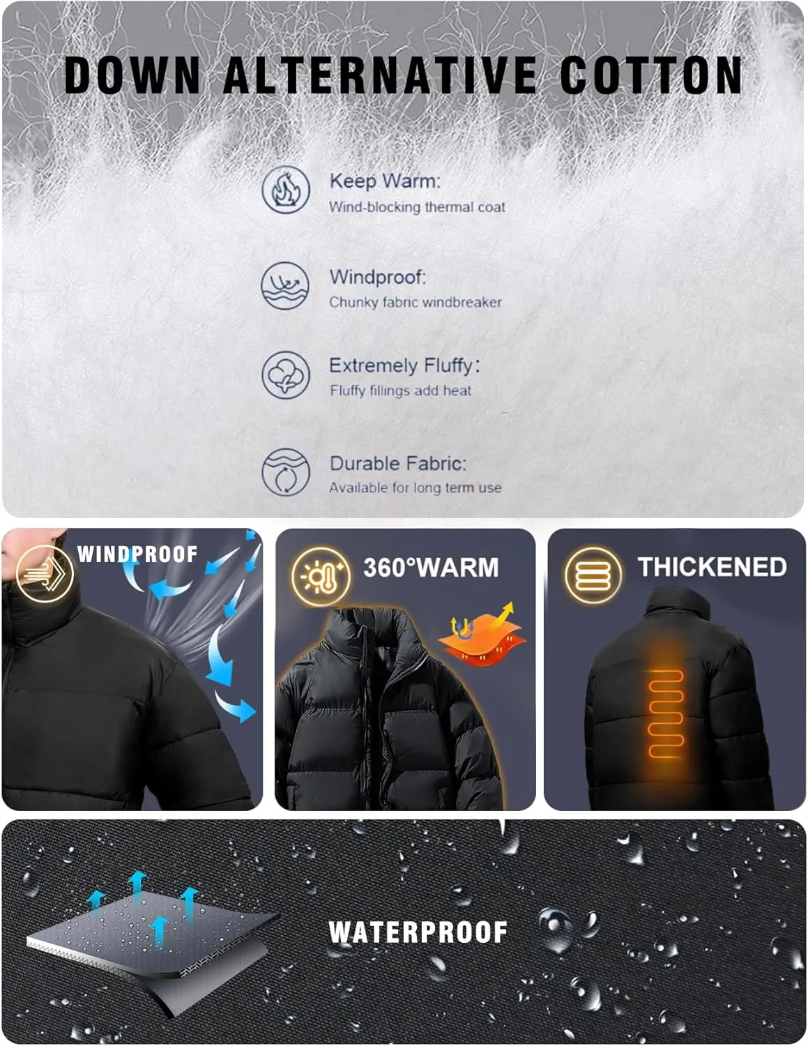 Mens Puffer Jacket Winter Warm Lightweight Puffy Coats Waterproof Long Sleeve Zip Up Quilted Parka Jackets