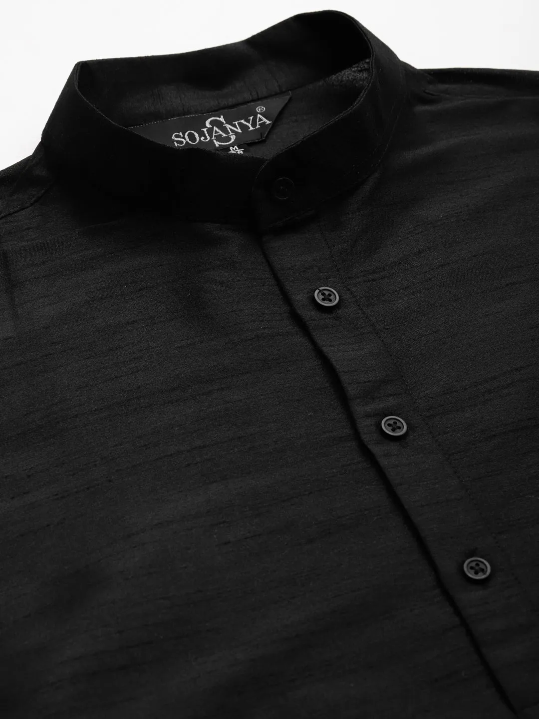 Men's Silk Blend Black Kurta Pyjama & Mustard Nehrujacket Combo - Sojanya