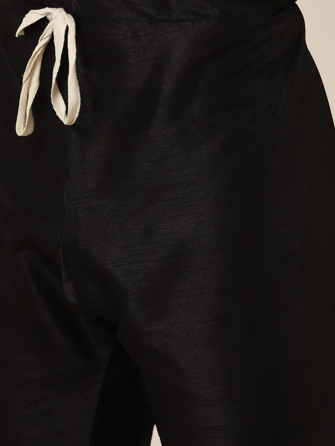 Men's Silk Blend Black Kurta Pyjama & Silk Blend Mustard Self Design Nehrujacket - Sojanya
