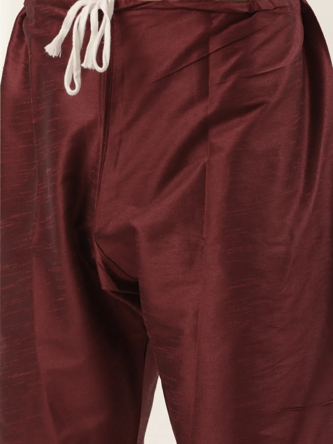 Men's Silk Blend Maroon Kurta Pyjama & Gold Nehrujacket Combo - Sojanya