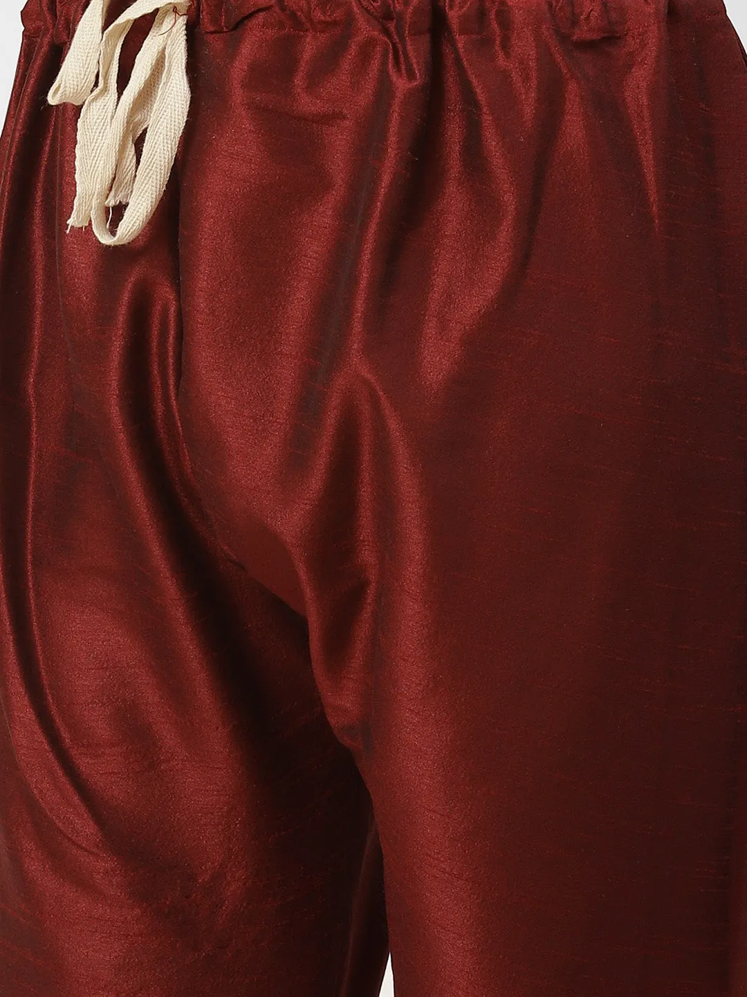 Men's Silk Blend Maroon Kurta Pyjama & Offwhite Jacket Combo - Sojanya