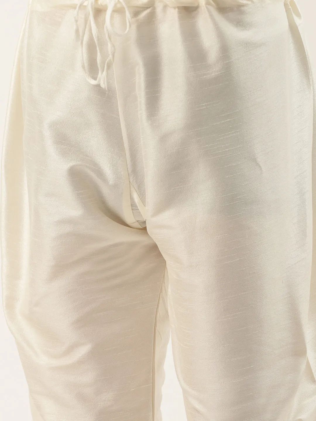 Men's Silk Blend Off White Kurta Pyjama & Cream Nehrujacket Combo - Sojanya