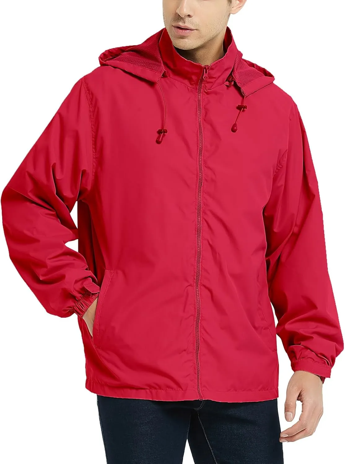 Mywu Mens Windbreaker Jackets Lightweight Rain Jacket Waterproof Raincoat with Hood Outdoor Running Hiking Cycling