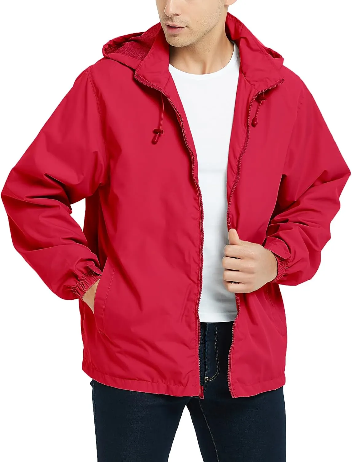 Mywu Mens Windbreaker Jackets Lightweight Rain Jacket Waterproof Raincoat with Hood Outdoor Running Hiking Cycling