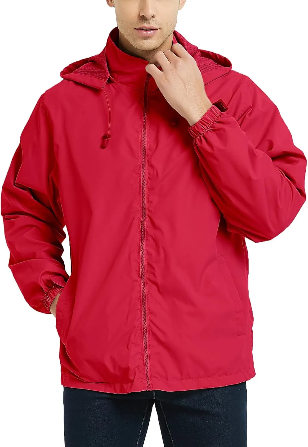 Mywu Mens Windbreaker Jackets Lightweight Rain Jacket Waterproof Raincoat with Hood Outdoor Running Hiking Cycling