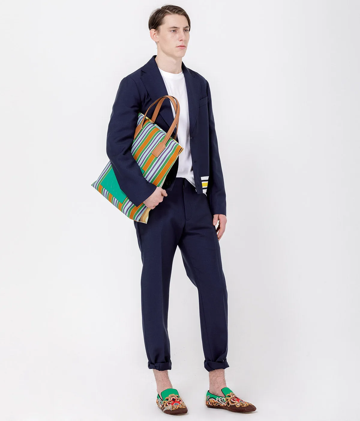 Navy Contrast Rib Pants