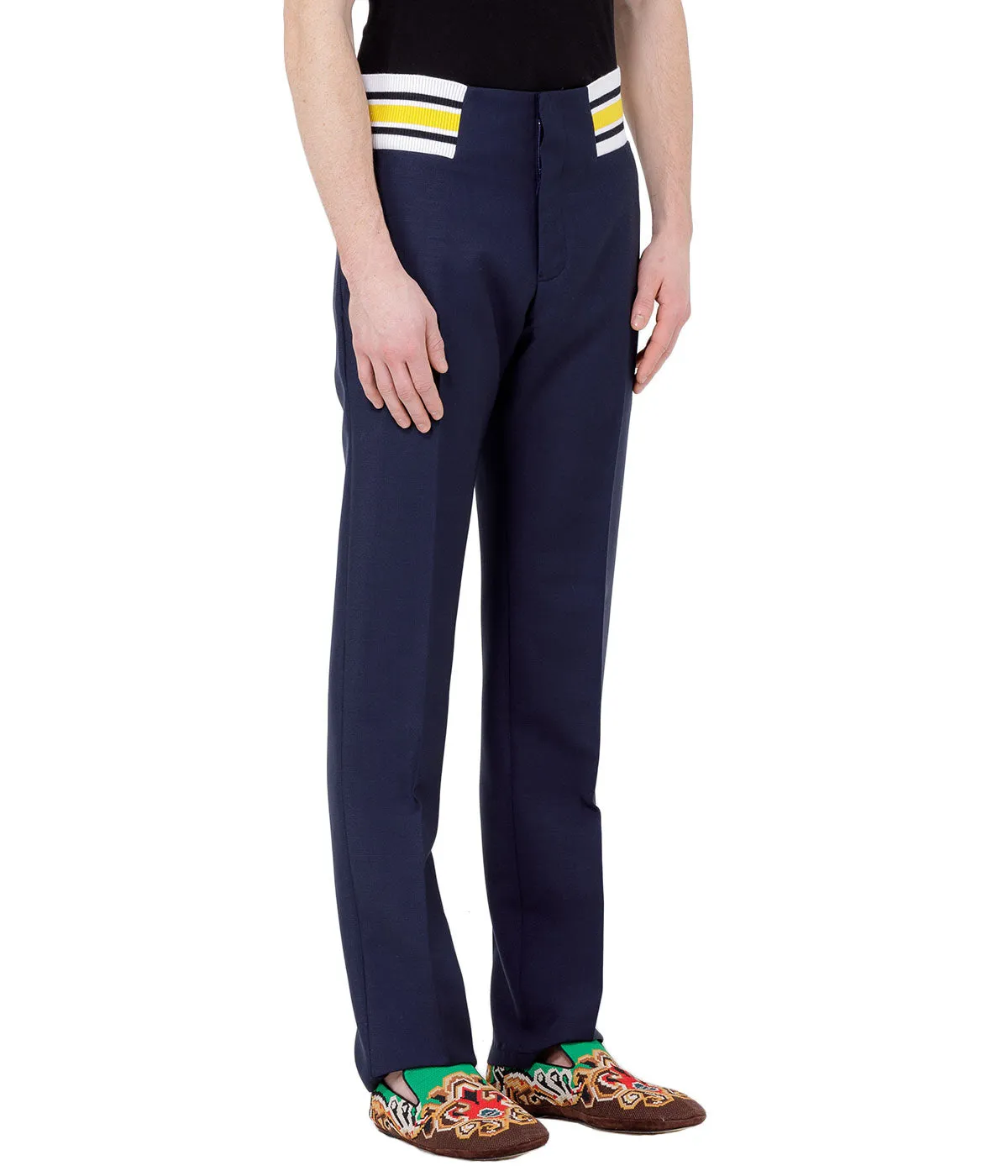 Navy Contrast Rib Pants