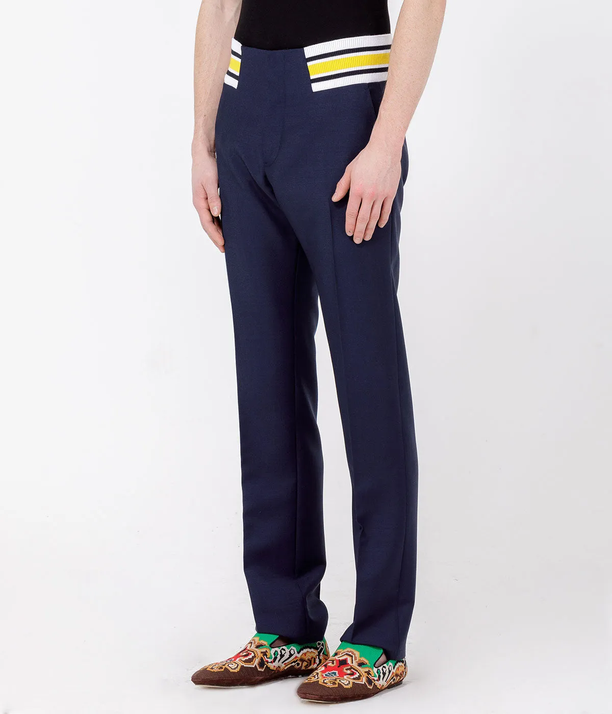 Navy Contrast Rib Pants