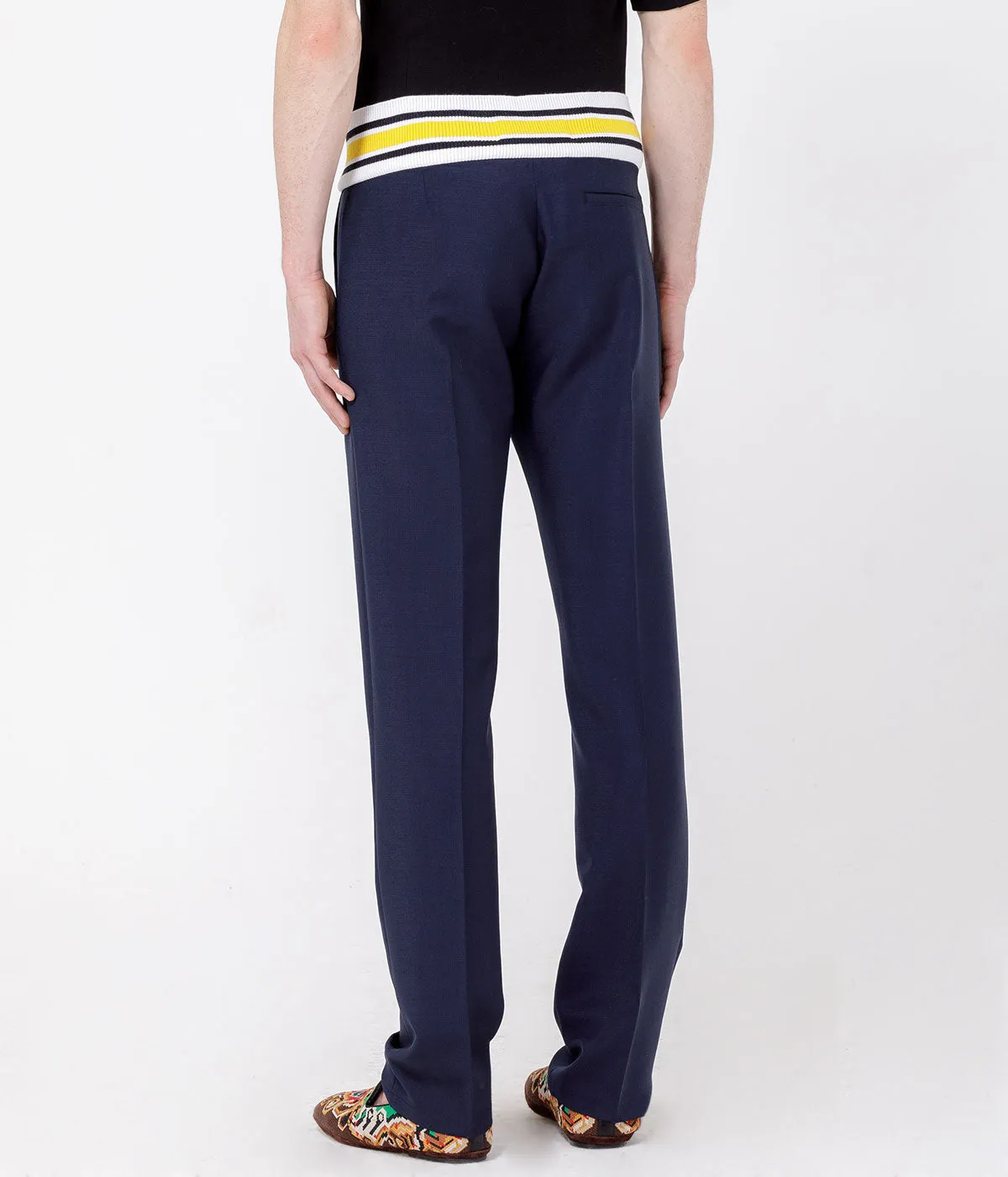 Navy Contrast Rib Pants