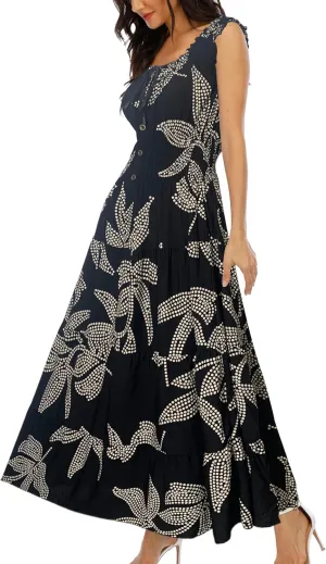 OSTOO Women's 2025 Summer Boho Floral Print Tiered Casual Flowy Long Maxi Dress