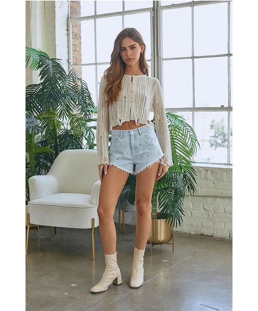 Pearl Rivet Denim Shorts
