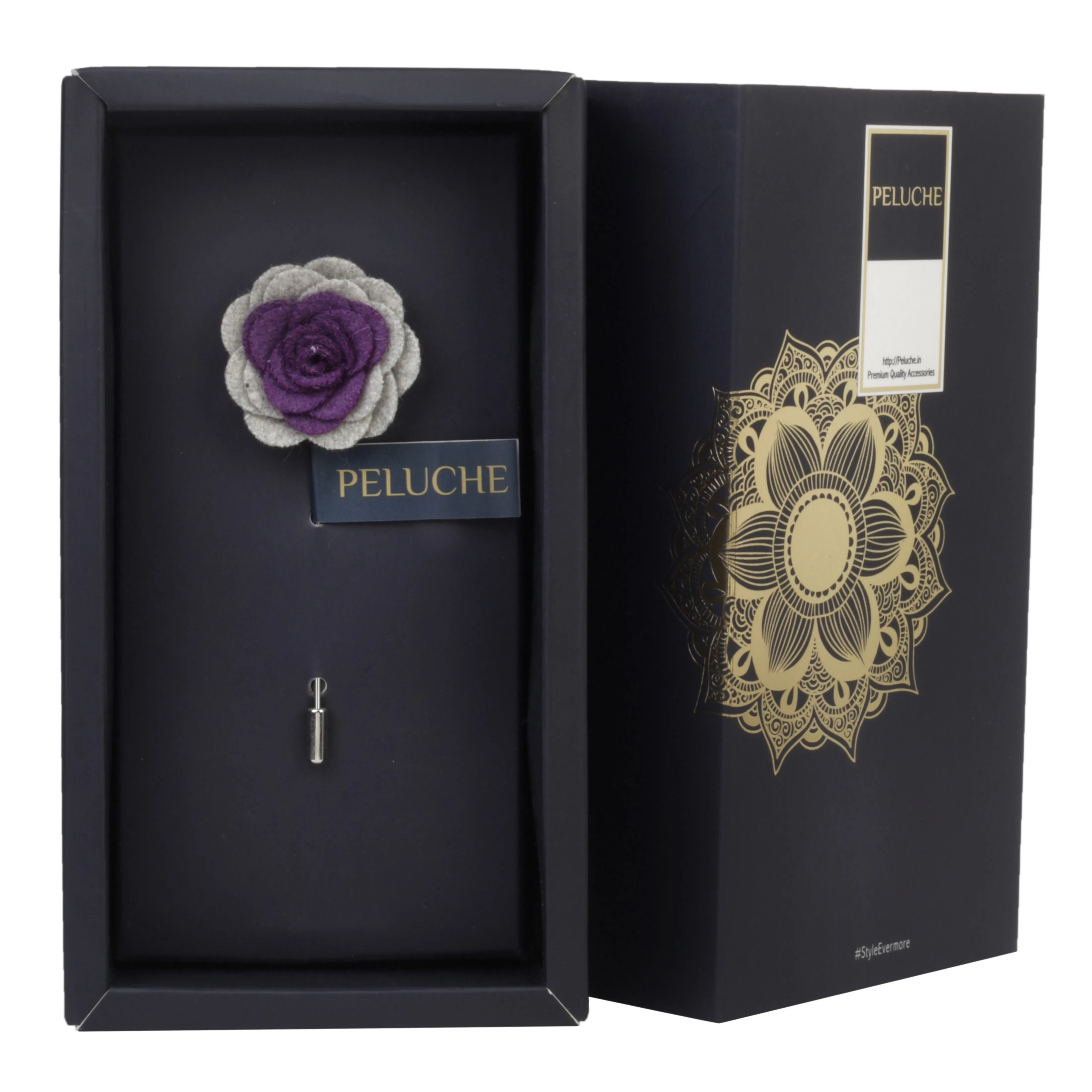 Peluche Graceful Bloom Purple and Light Grey Colored Brooch for Men