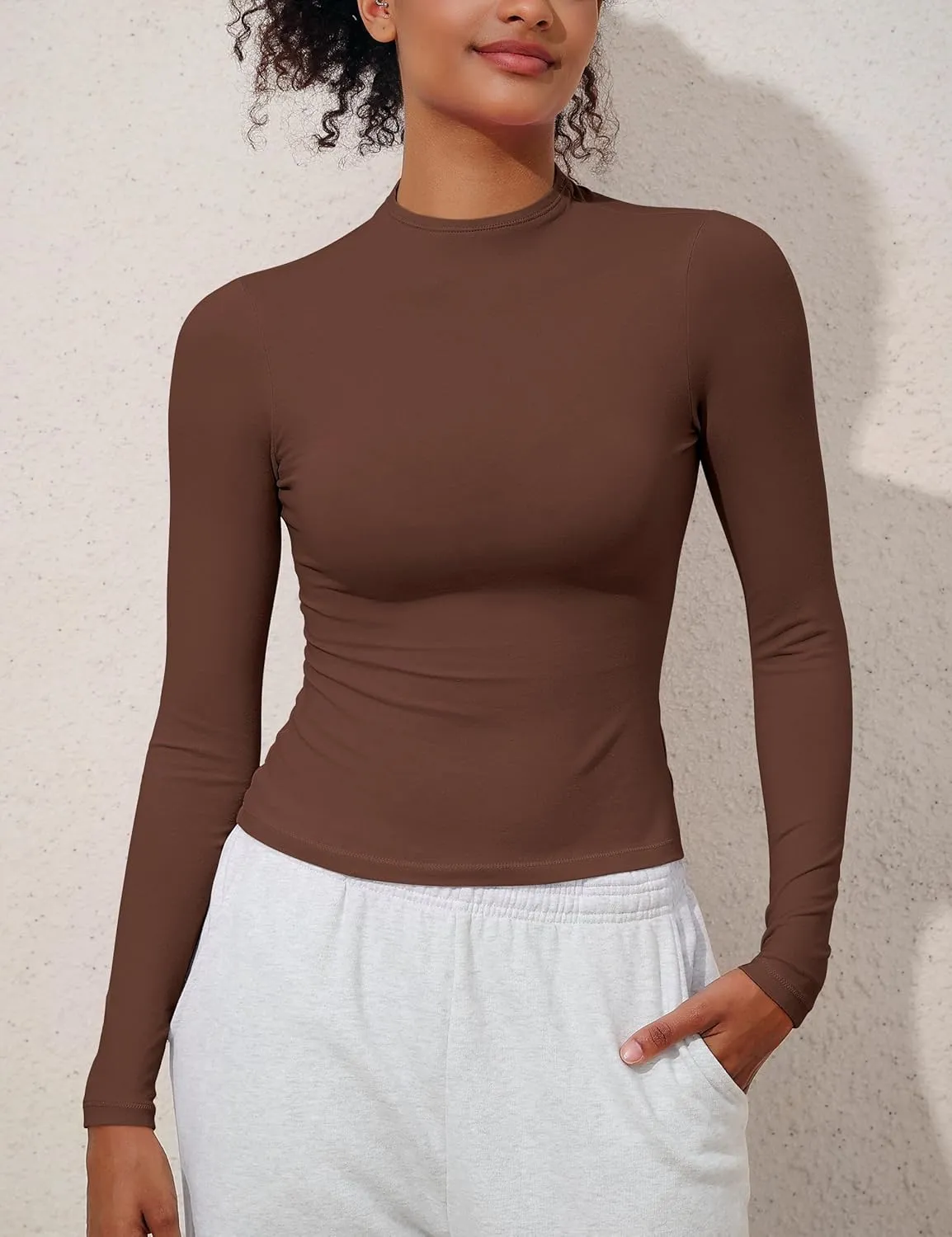 PrettyGuide Women's Cotton Long Sleeve Shirts Mock Neck Basic Tee Tight Fitted Fall Going Out Tops