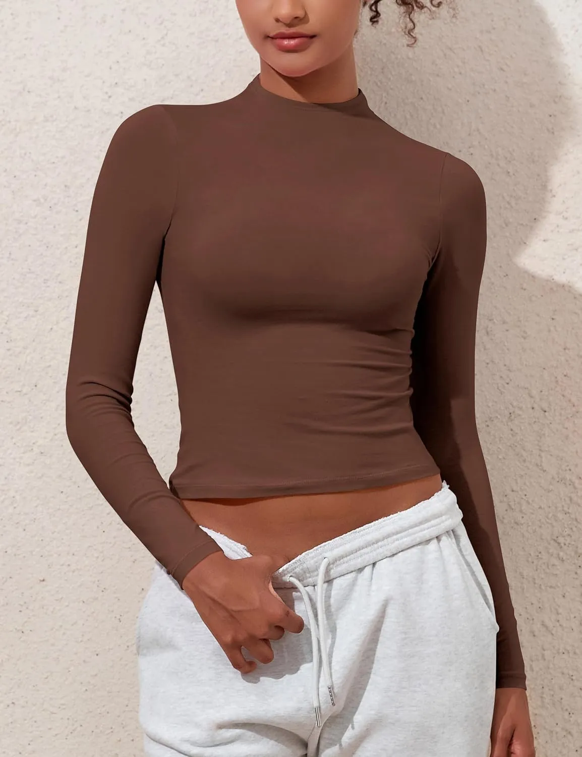 PrettyGuide Women's Cotton Long Sleeve Shirts Mock Neck Basic Tee Tight Fitted Fall Going Out Tops