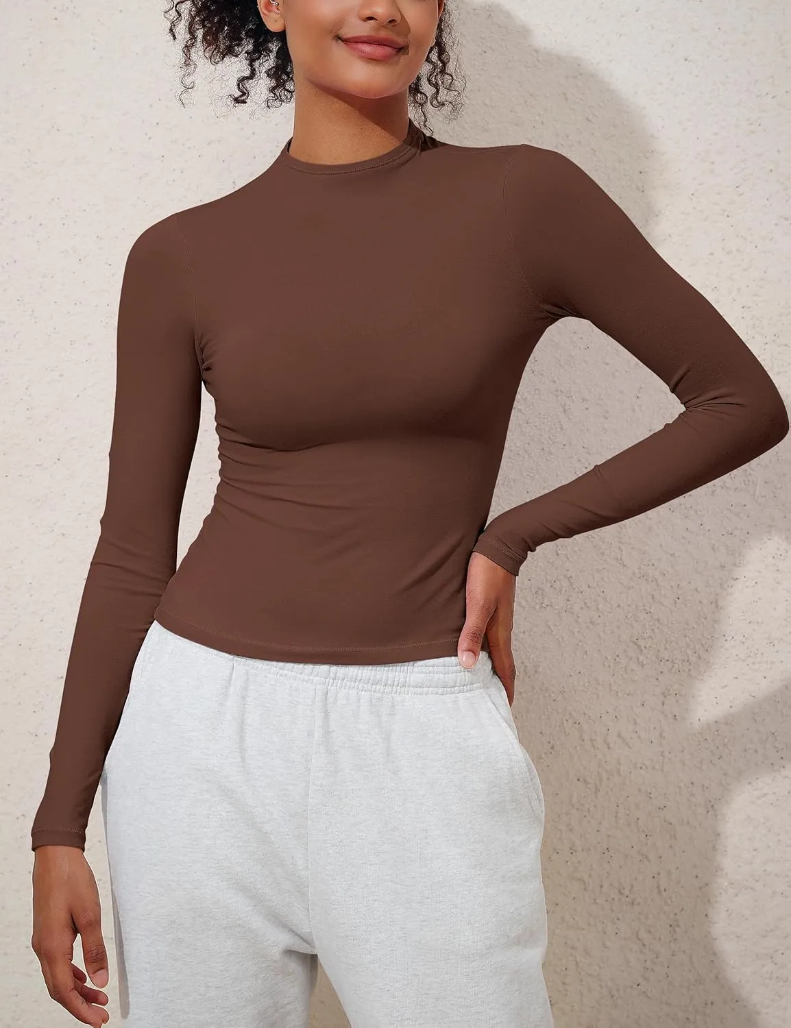 PrettyGuide Women's Cotton Long Sleeve Shirts Mock Neck Basic Tee Tight Fitted Fall Going Out Tops