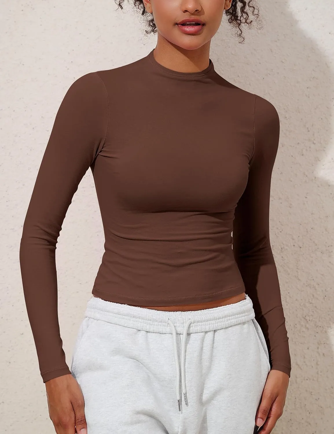 PrettyGuide Women's Cotton Long Sleeve Shirts Mock Neck Basic Tee Tight Fitted Fall Going Out Tops
