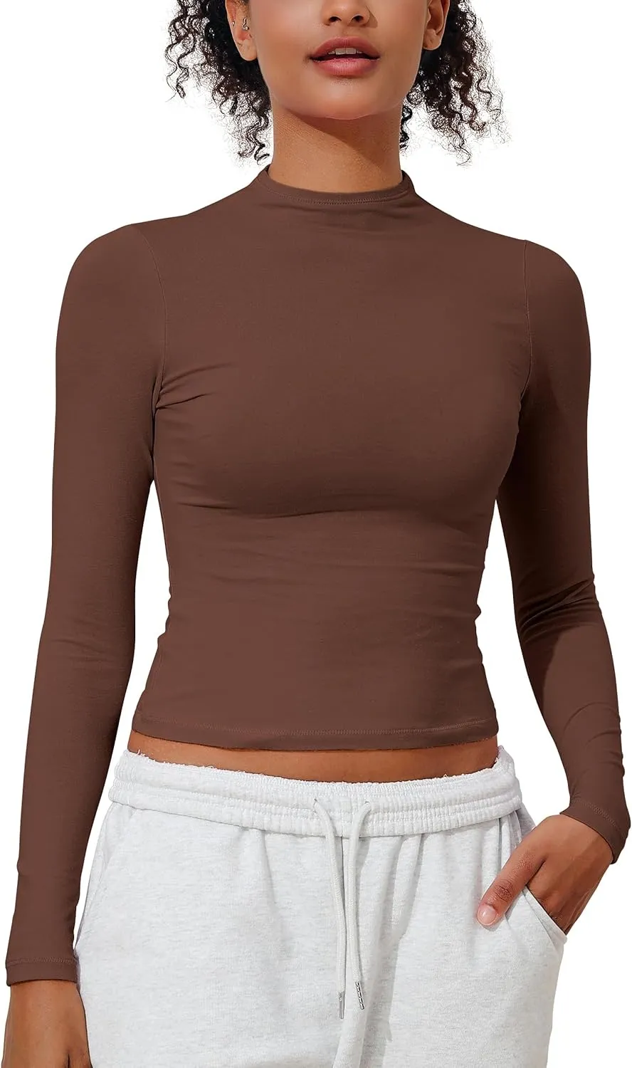 PrettyGuide Women's Cotton Long Sleeve Shirts Mock Neck Basic Tee Tight Fitted Fall Going Out Tops