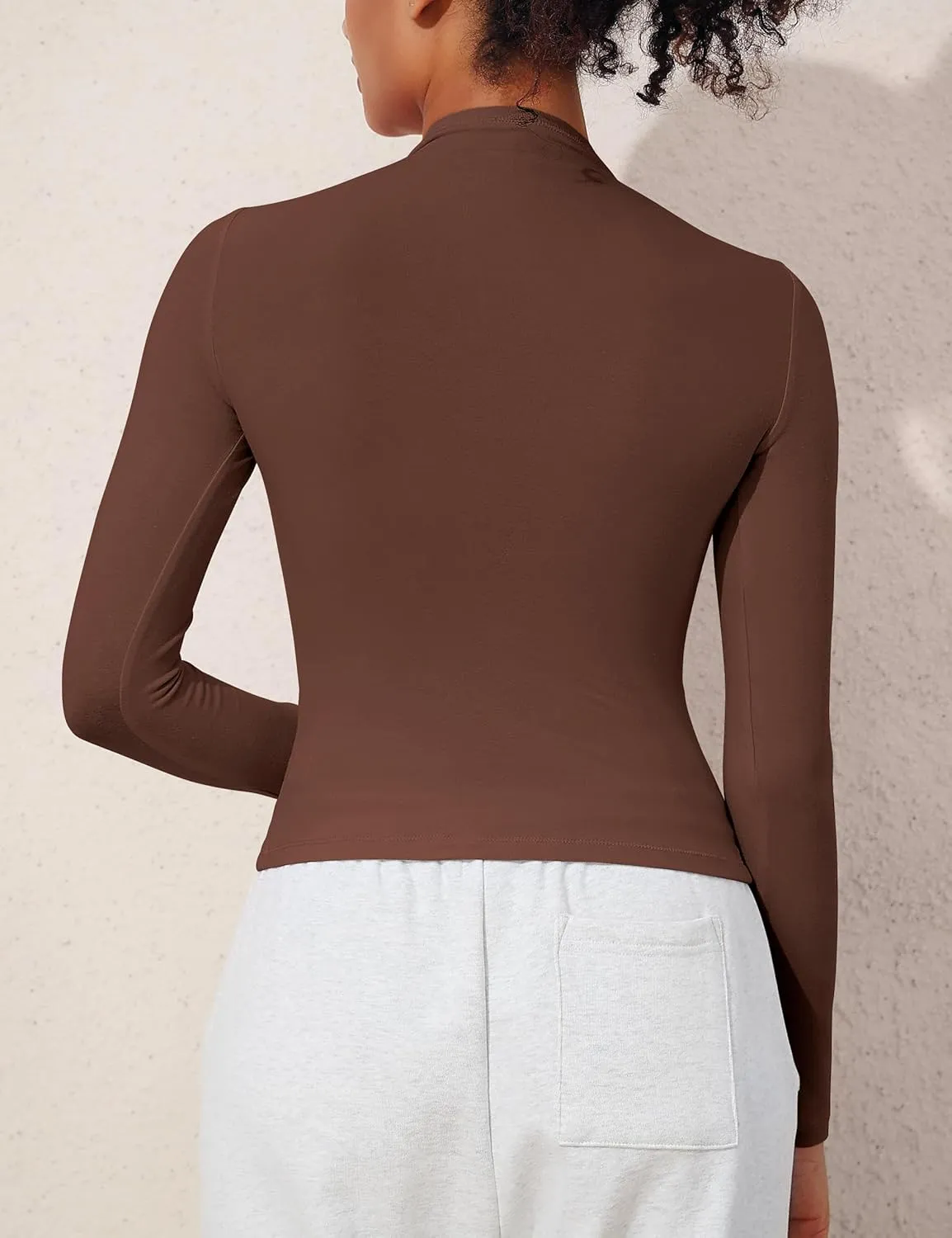 PrettyGuide Women's Cotton Long Sleeve Shirts Mock Neck Basic Tee Tight Fitted Fall Going Out Tops