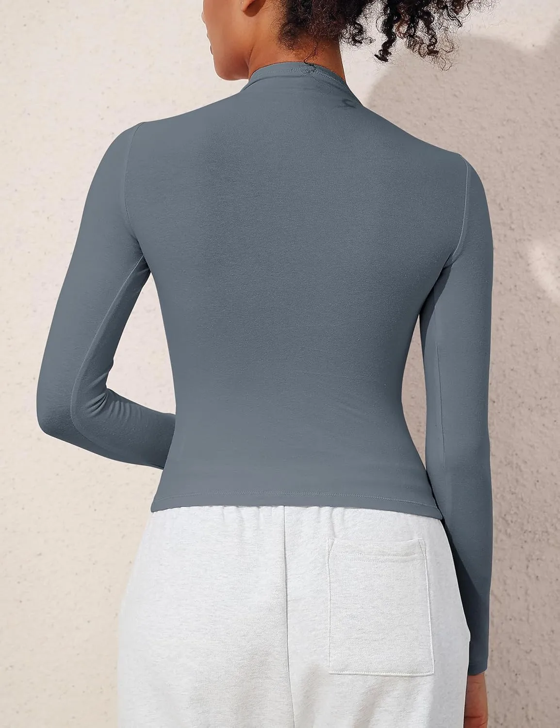 PrettyGuide Women's Cotton Long Sleeve Shirts Mock Neck Basic Tee Tight Fitted Fall Going Out Tops
