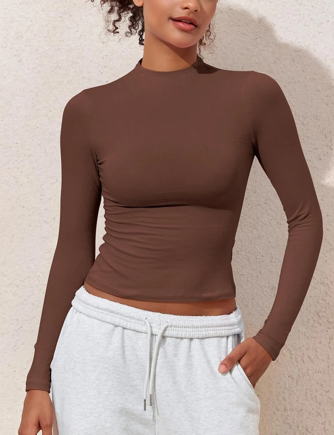 PrettyGuide Women's Cotton Long Sleeve Shirts Mock Neck Basic Tee Tight Fitted Fall Going Out Tops
