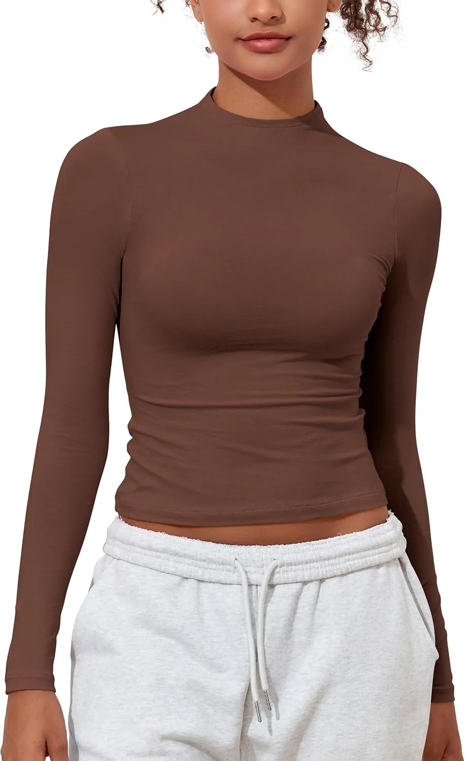 PrettyGuide Women's Cotton Long Sleeve Shirts Mock Neck Basic Tee Tight Fitted Fall Going Out Tops