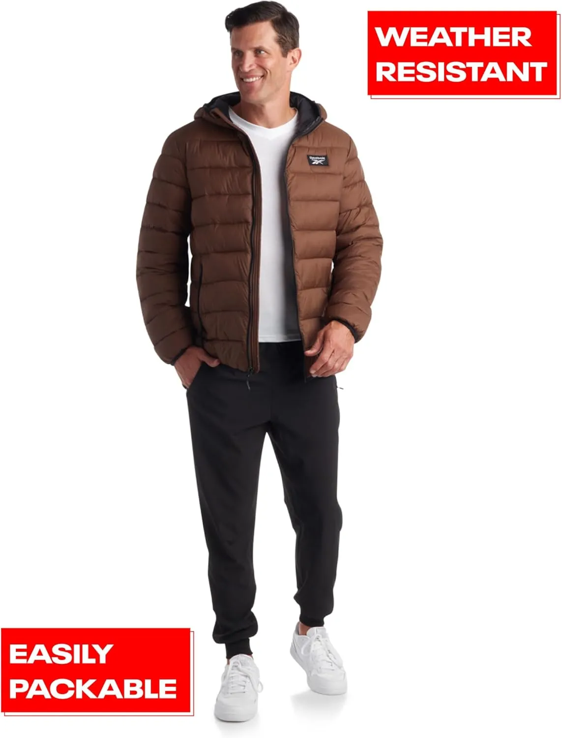 Reebok Men's Jacket  Lightweight Hooded Quilted Puffer Coat  Warm Insulated Winter Jacket for Men (S-4X)