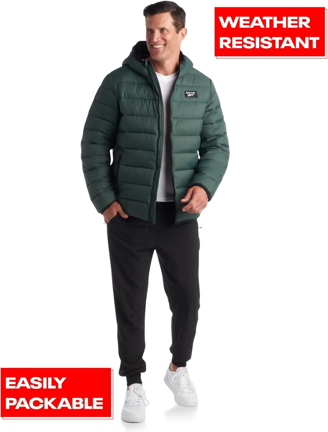 Reebok Men's Jacket  Lightweight Hooded Quilted Puffer Coat  Warm Insulated Winter Jacket for Men (S-4X)
