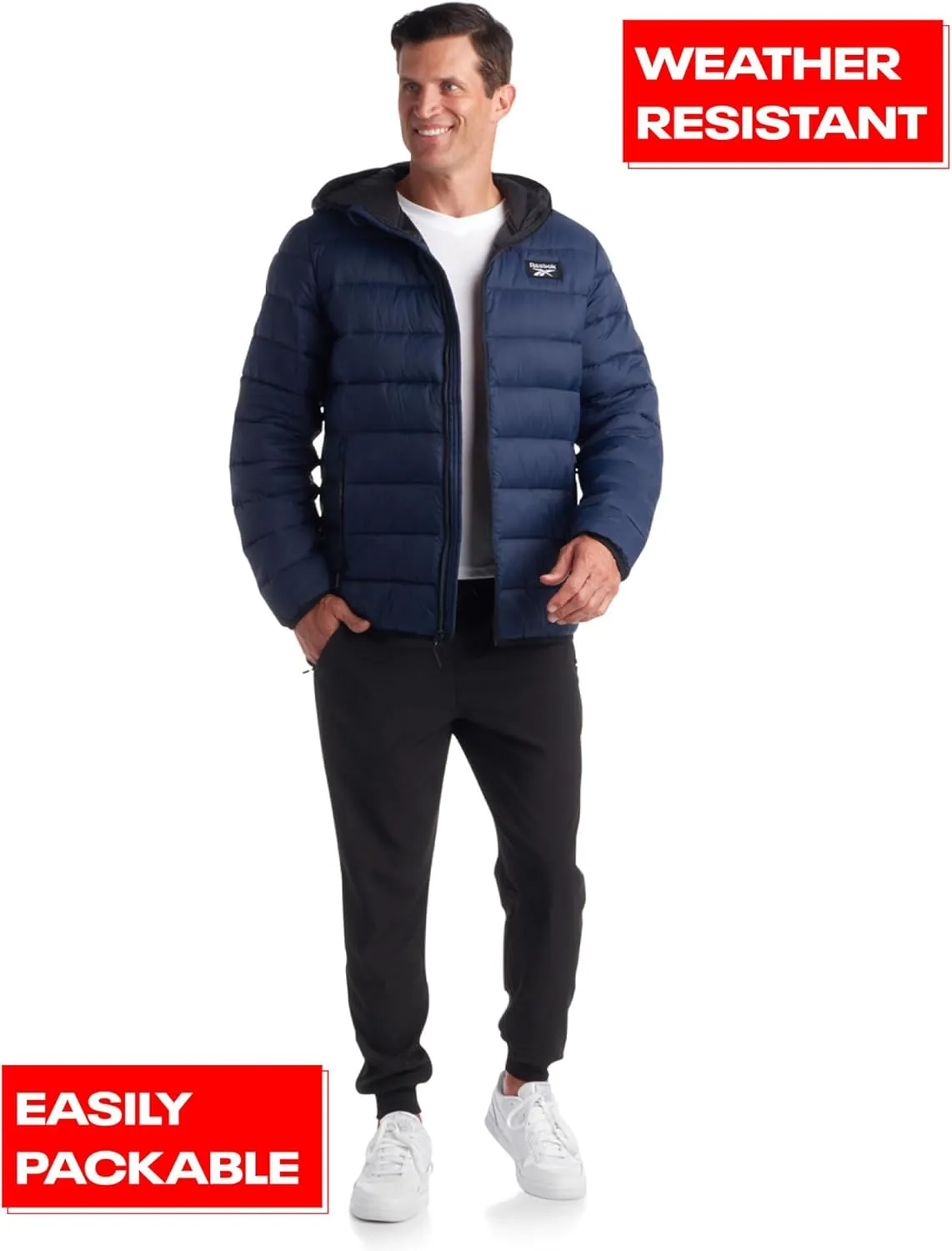 Reebok Men's Jacket  Lightweight Hooded Quilted Puffer Coat  Warm Insulated Winter Jacket for Men (S-4X)